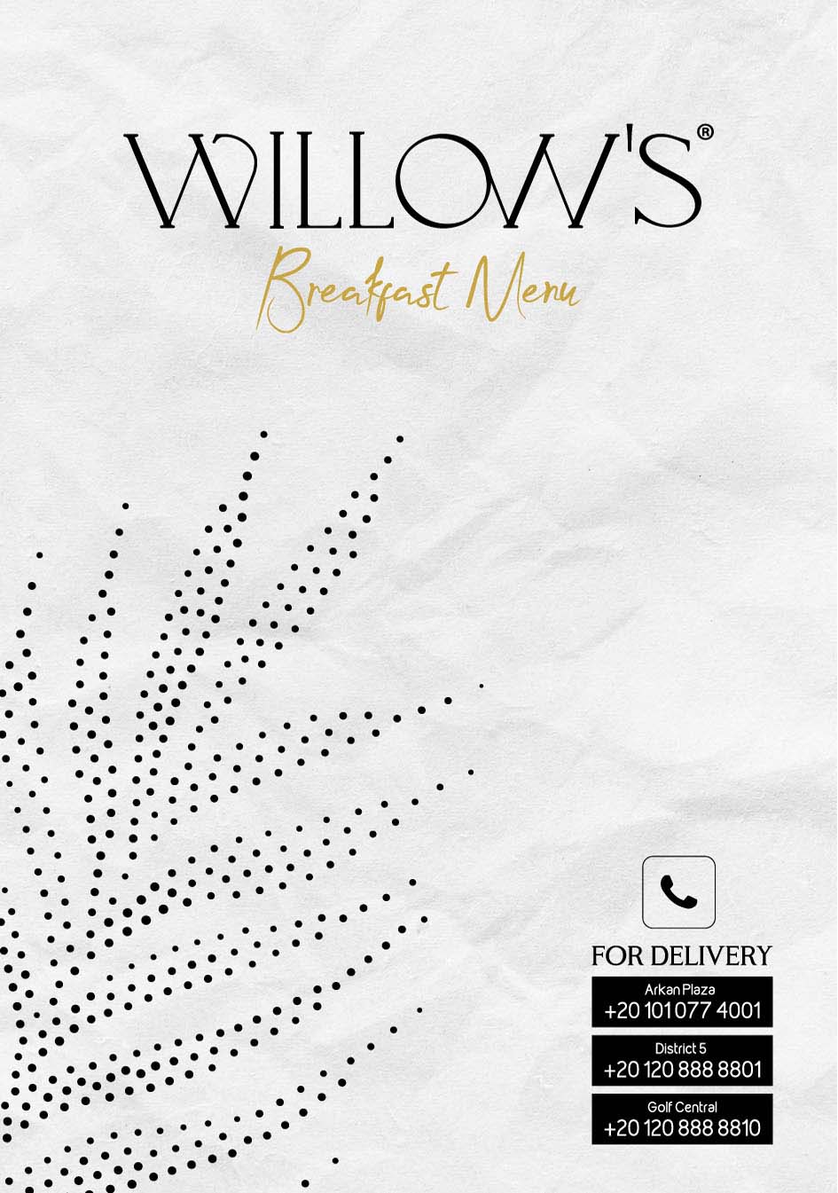 Willow's Breakfast Menu cover